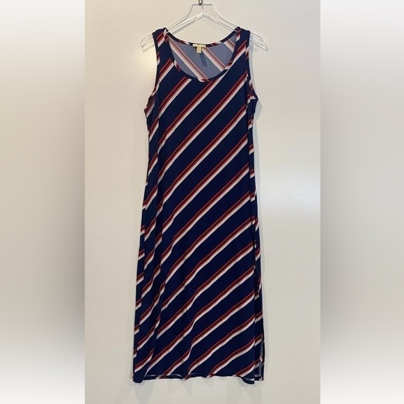 NY Collection Red White Blue‎ Diagonal Striped Maxi Dress Womens Size 1X (1232) - Picture 1 of 4